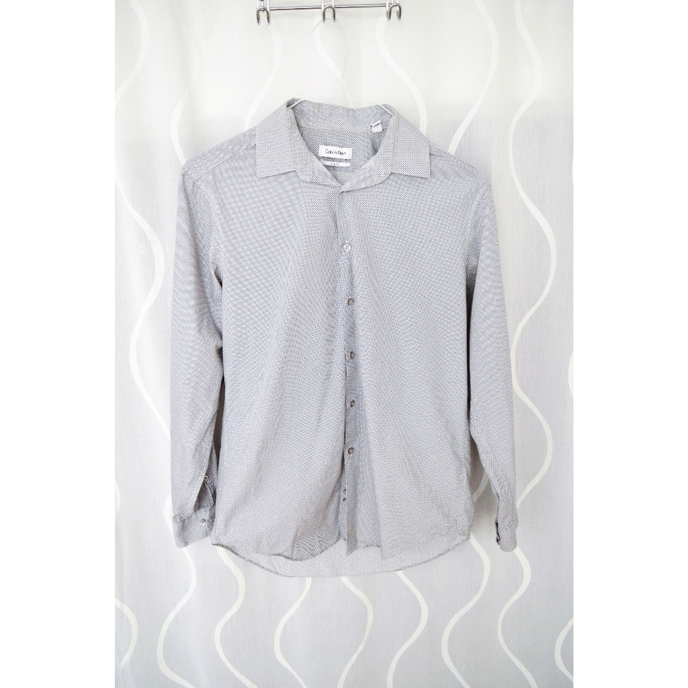 CALVIN KLEIN Slim Fit Circle Dot Print Button Down Cotton Dress Shirt | Size M